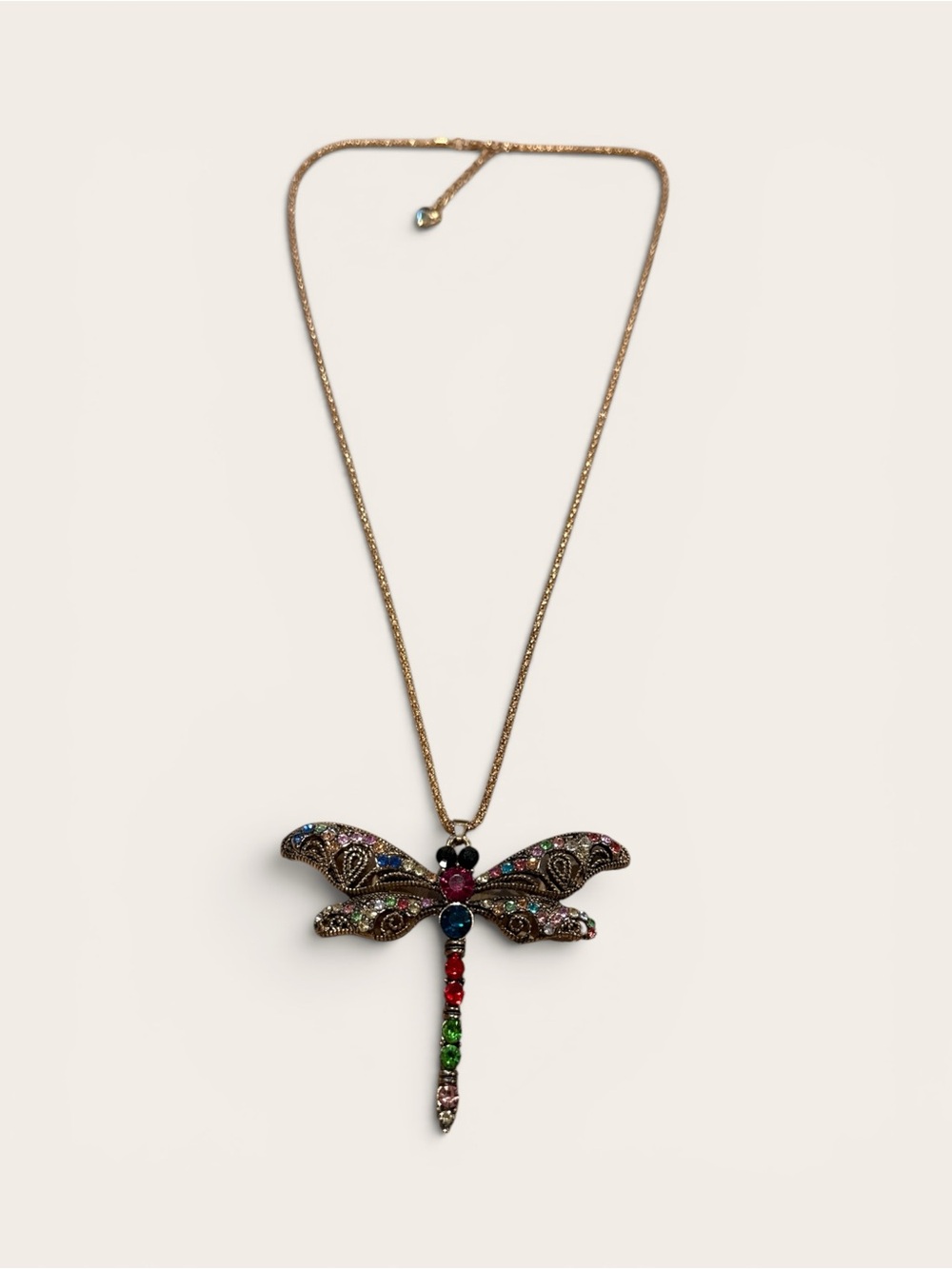 Betsey Johnson Gold-Tone Dragonfly Necklace with Multicolor Stones